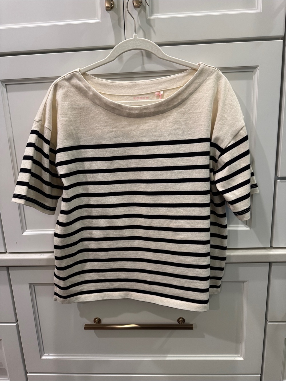 Boden Striped Short-Sleeve Boatneck Top - Cream & Black